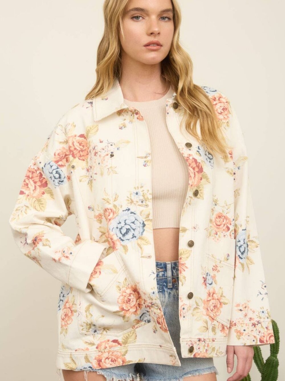NWT Blu Pepper Boho Florals Denim Jacket